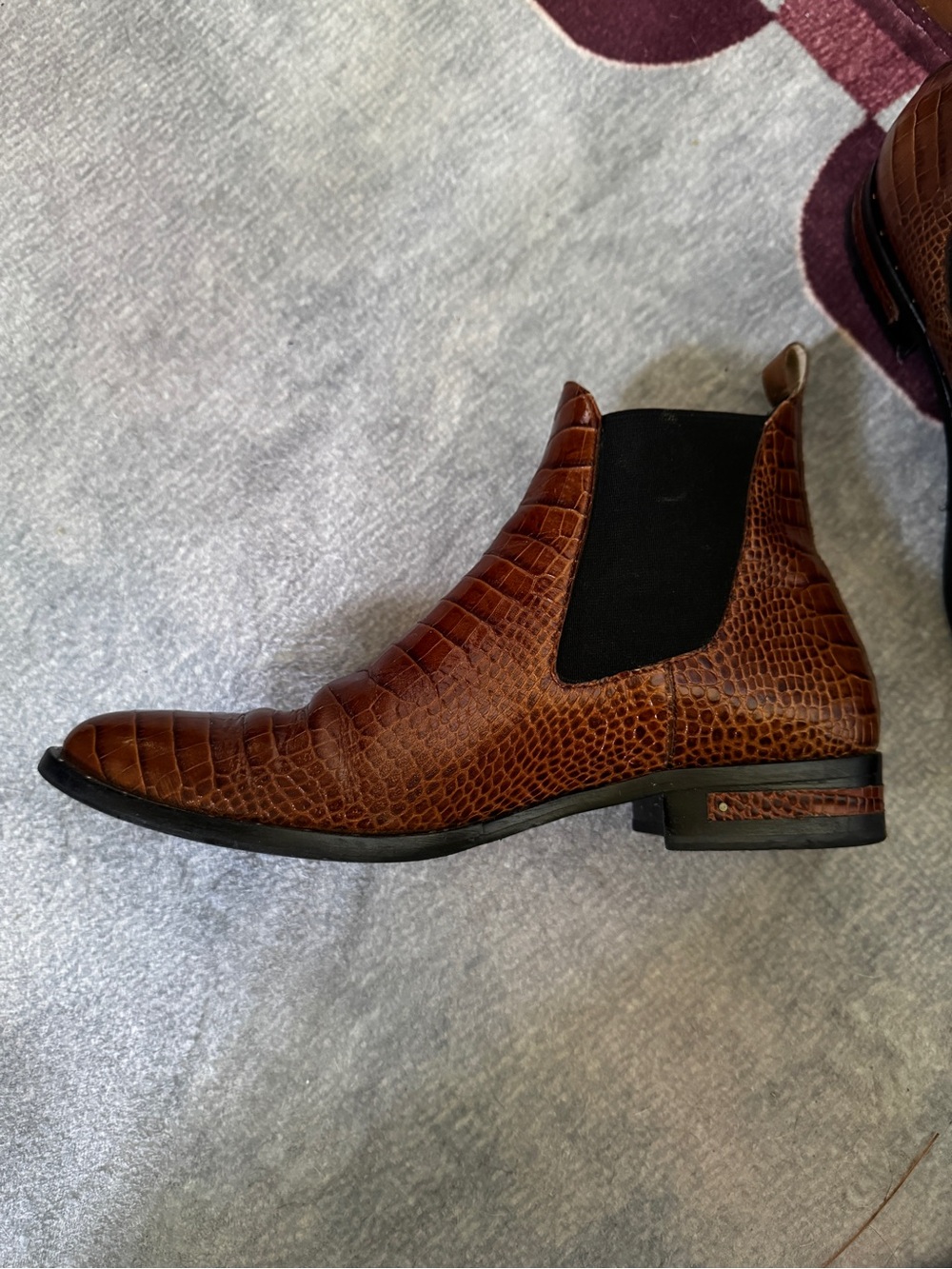 Freda Salvador Brown Croc Embossed Leather Chelsea Boots Pointed Toe 9 - Picture 5 of 10